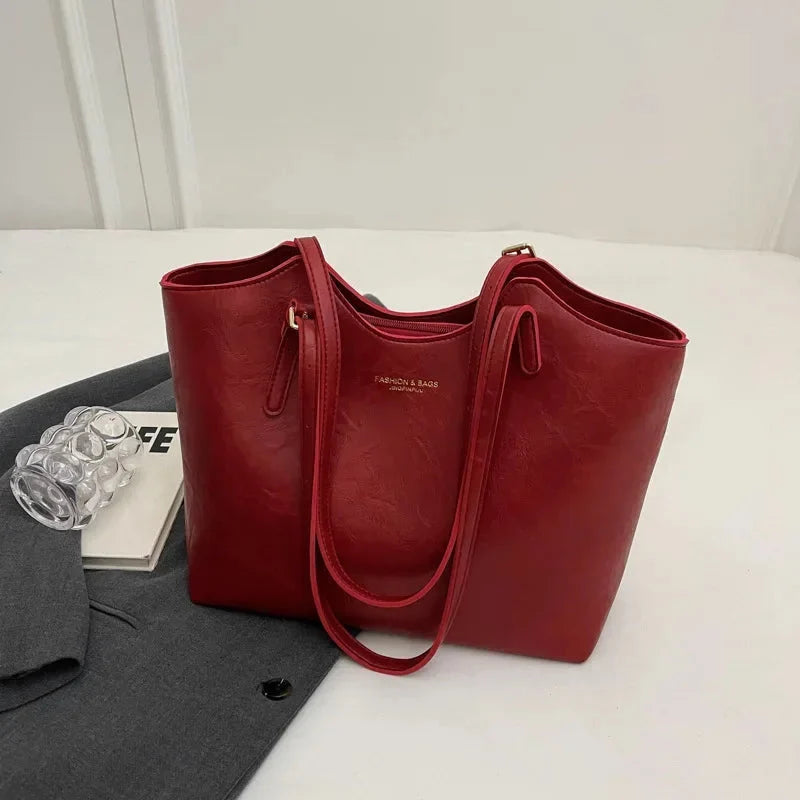 Tote Bag Vegan Leather Top Zipper & Adjustable Strap