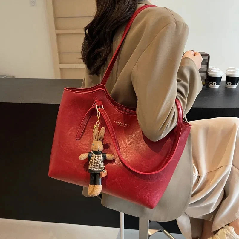 Tote Bag Vegan Leather Top Zipper & Adjustable Strap