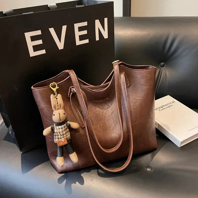 Tote Bag Vegan Leather Top Zipper & Adjustable Strap