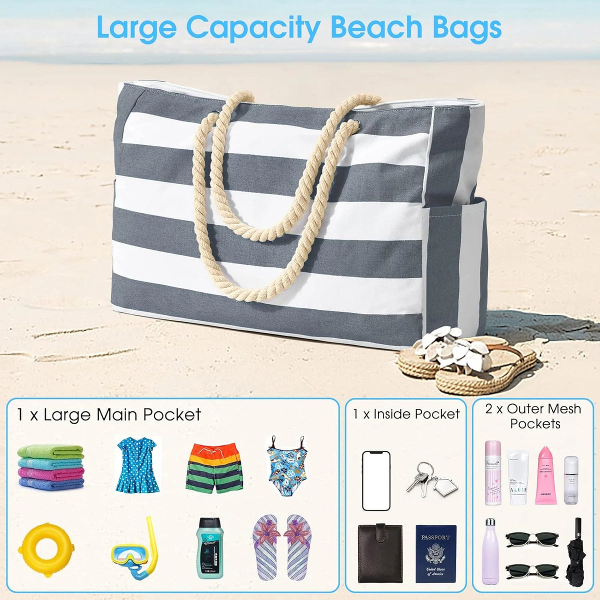 Tote Bag Waterproof Oxford 35L Inner Zipped Pocket
