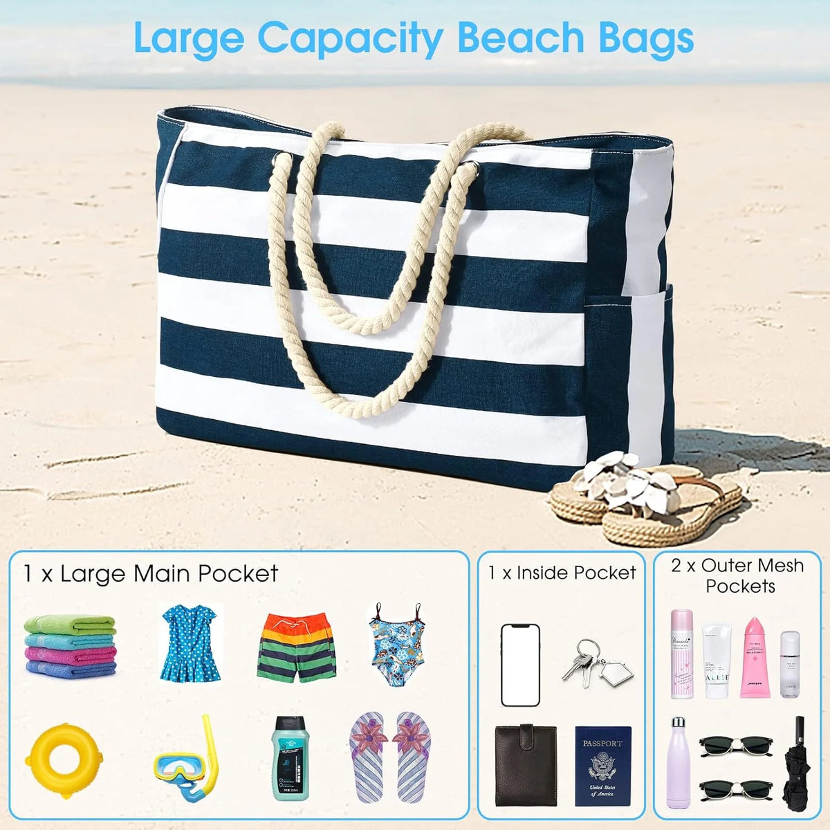 Tote Bag Waterproof Oxford 35L Inner Zipped Pocket