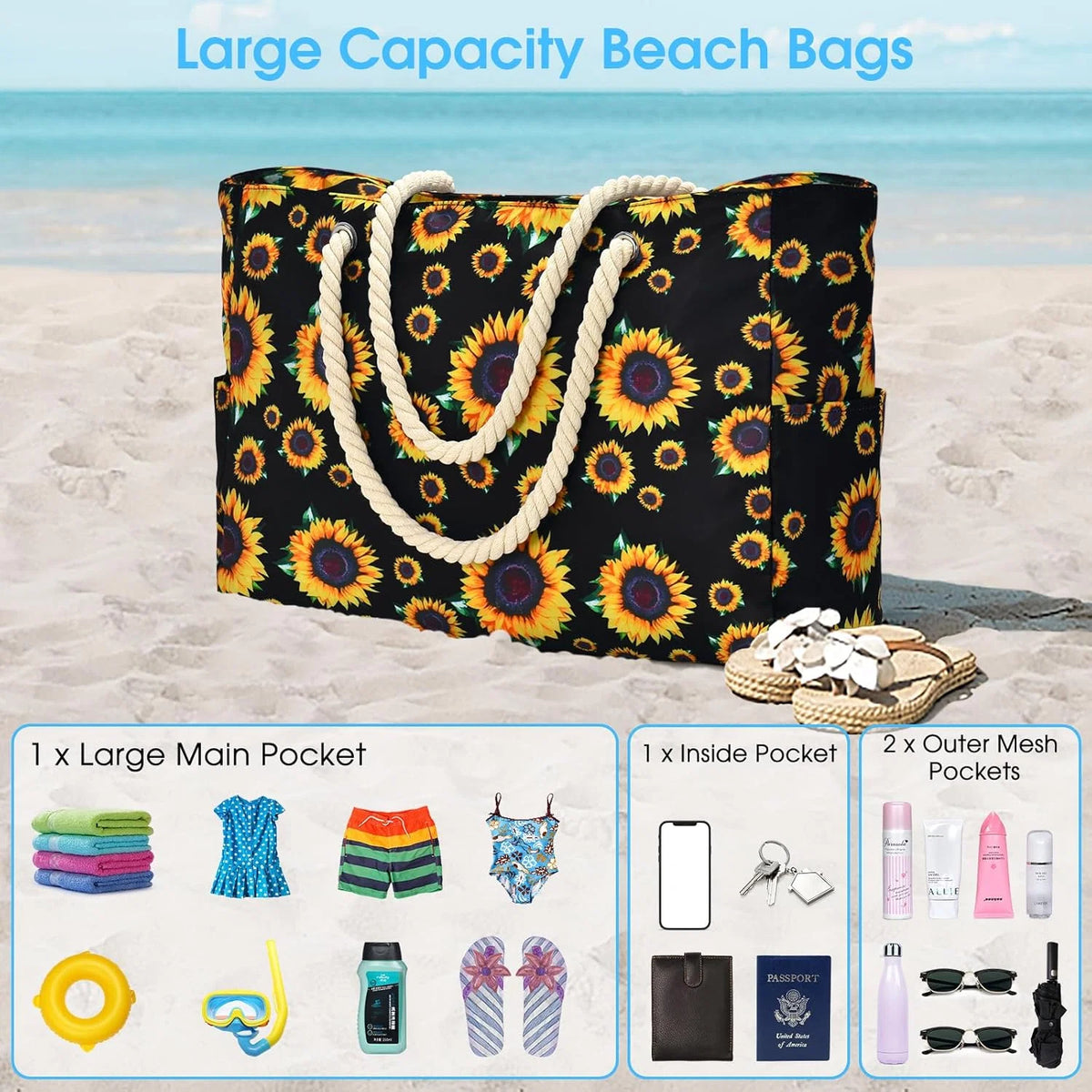 Tote Bag Waterproof Oxford 35L Inner Zipped Pocket