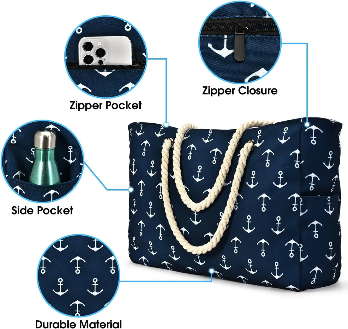 Tote Bag Waterproof Oxford 35L Inner Zipped Pocket