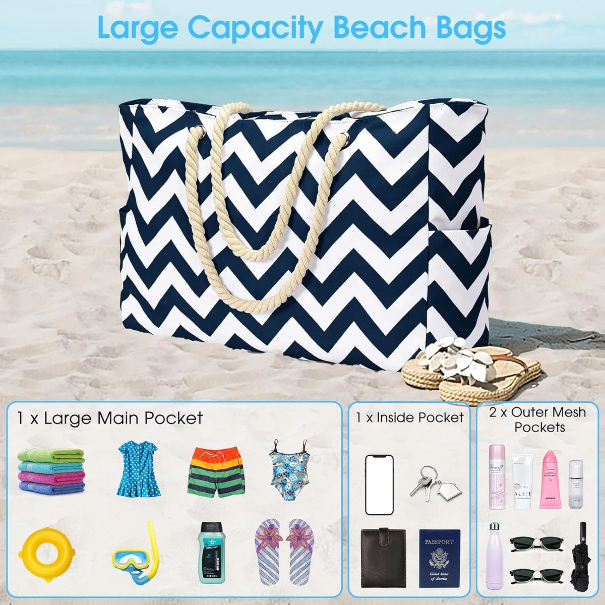 Tote Bag Waterproof Oxford 35L Inner Zipped Pocket