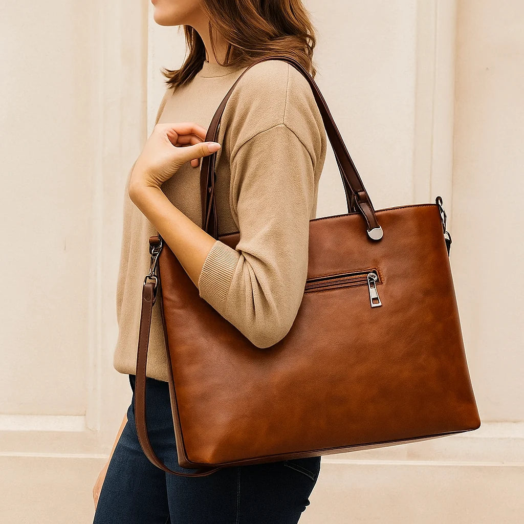 Tote Bag Zip-Top Interior Pockets & Adjustable Strap