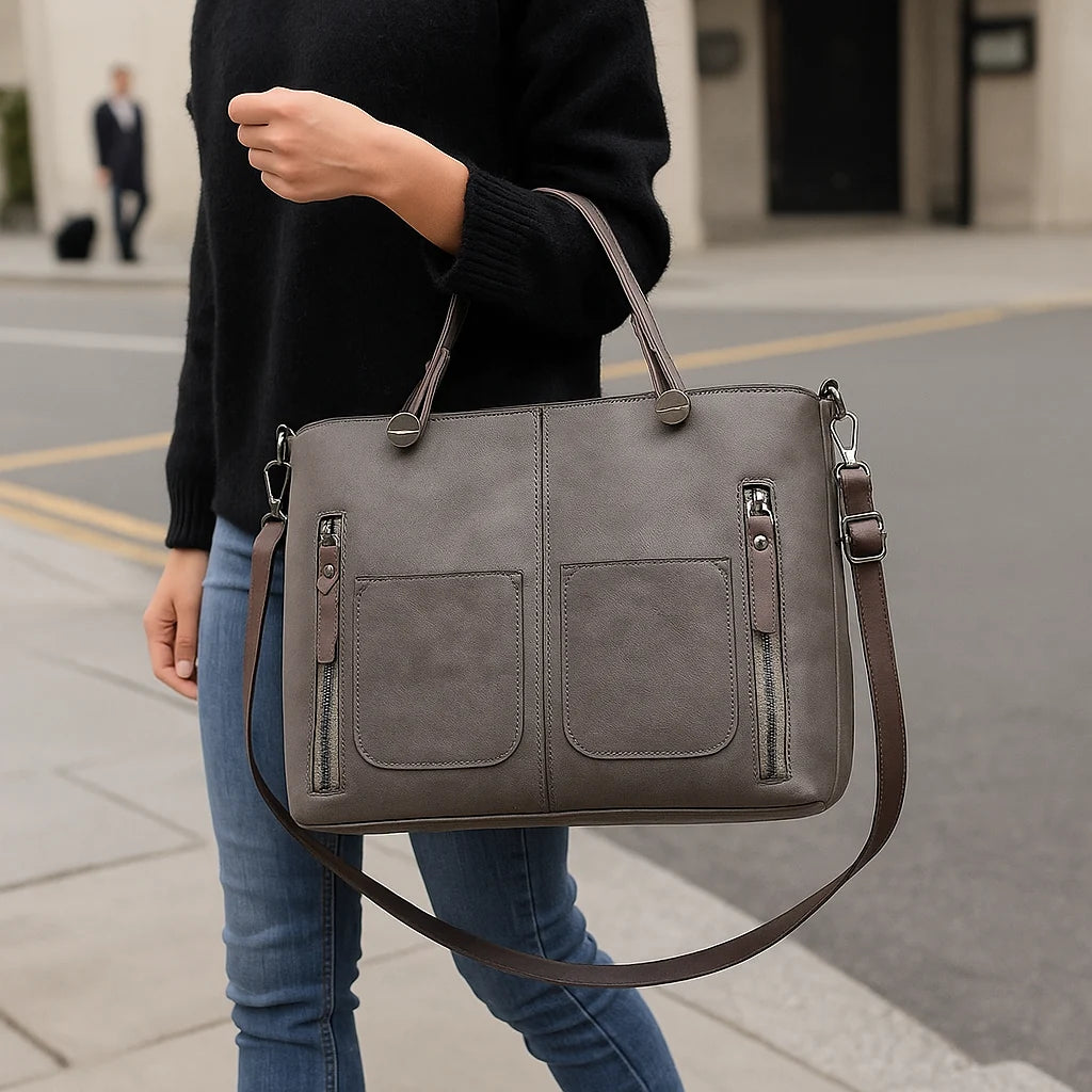 Tote Bag Zip-Top Interior Pockets & Adjustable Strap