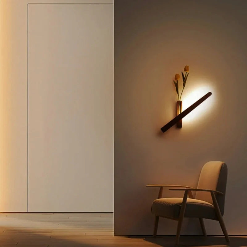 Touch-Dimmable Wood Wall Light (Built-In Vase)