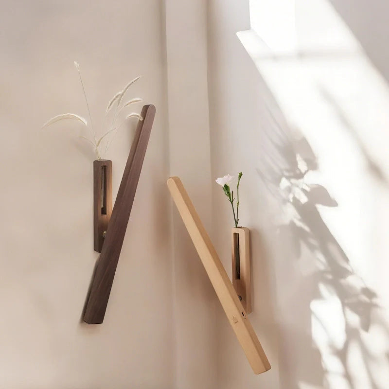 Touch-Dimmable Wood Wall Light (Built-In Vase)
