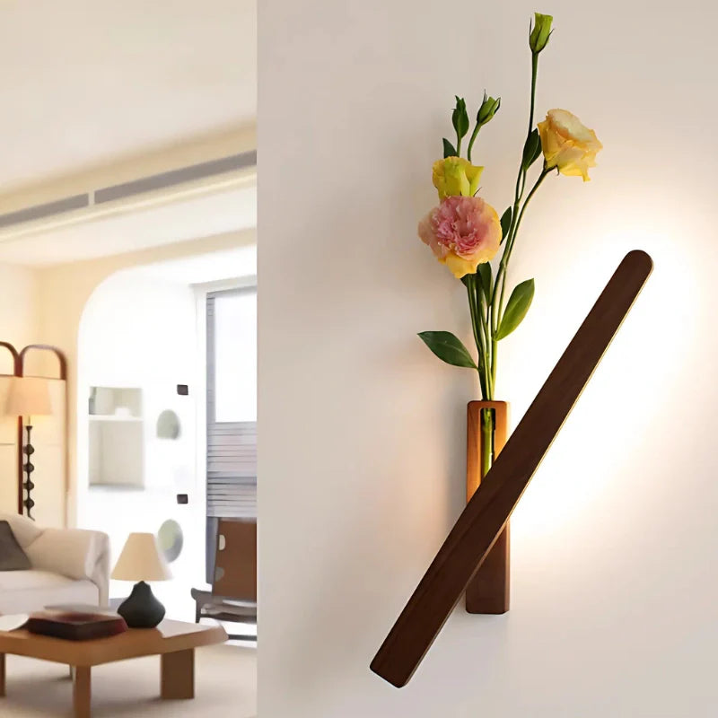 Touch-Dimmable Wood Wall Light (Built-In Vase)