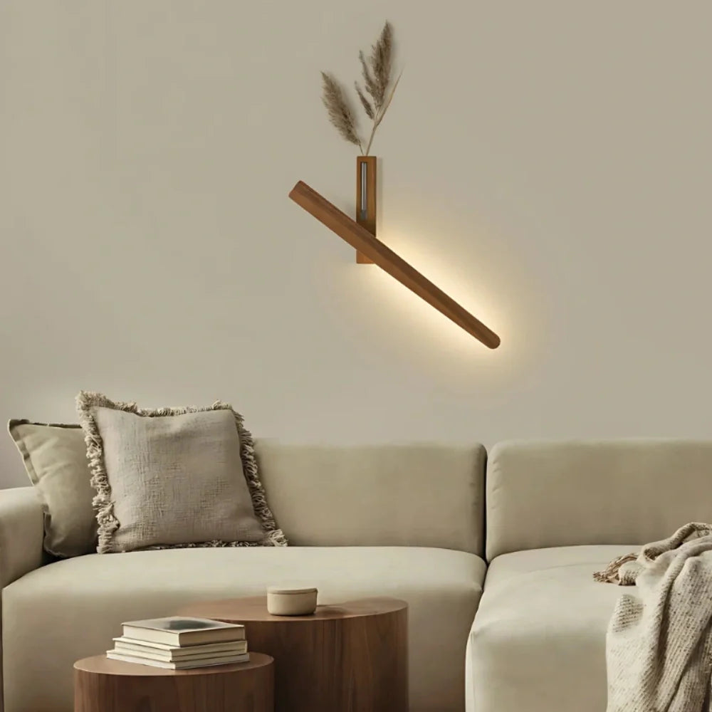 Touch-Dimmable Wood Wall Light (Built-In Vase)