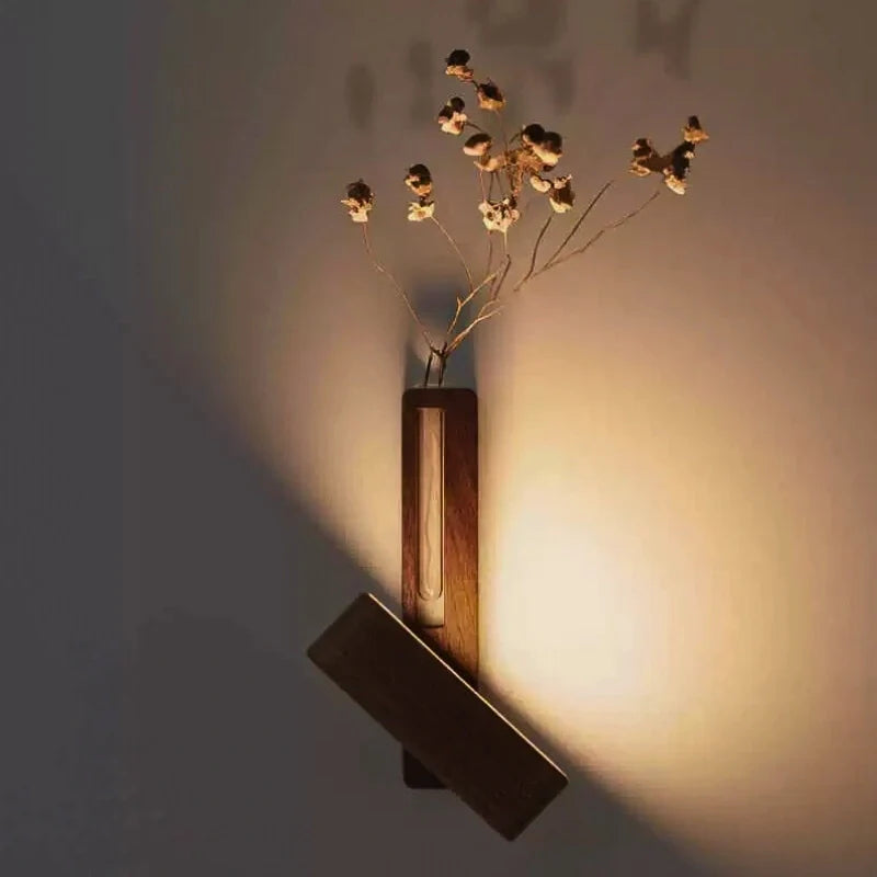 Touch-Dimmable Wood Wall Light (Built-In Vase)