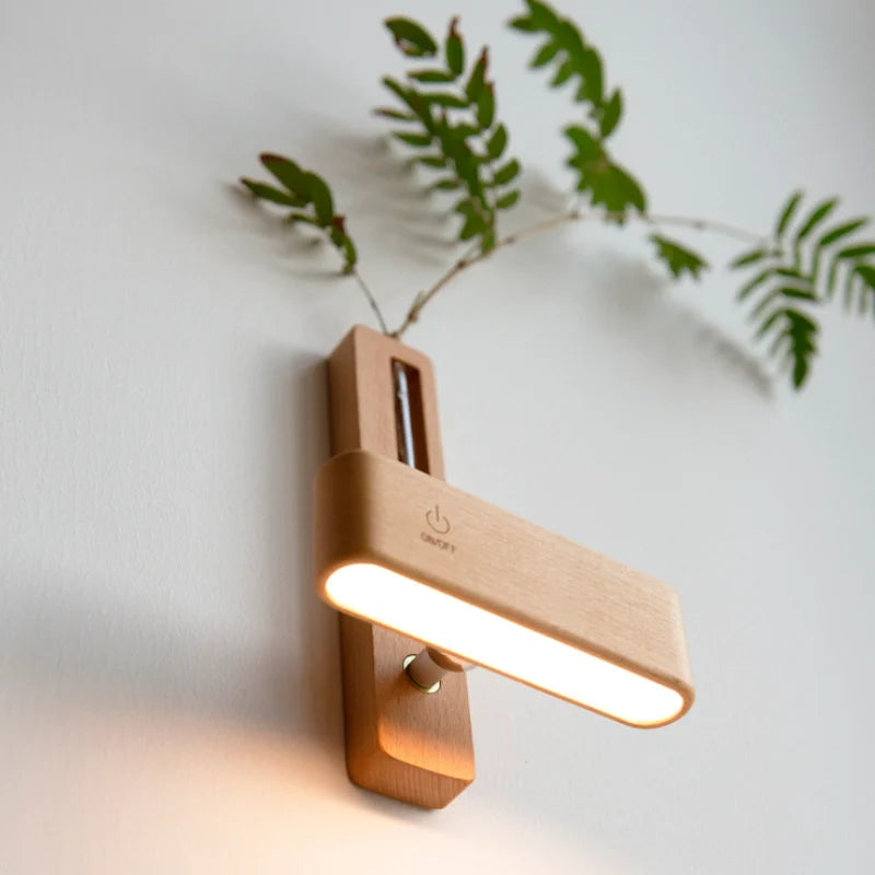Touch-Dimmable Wood Wall Light (Built-In Vase)