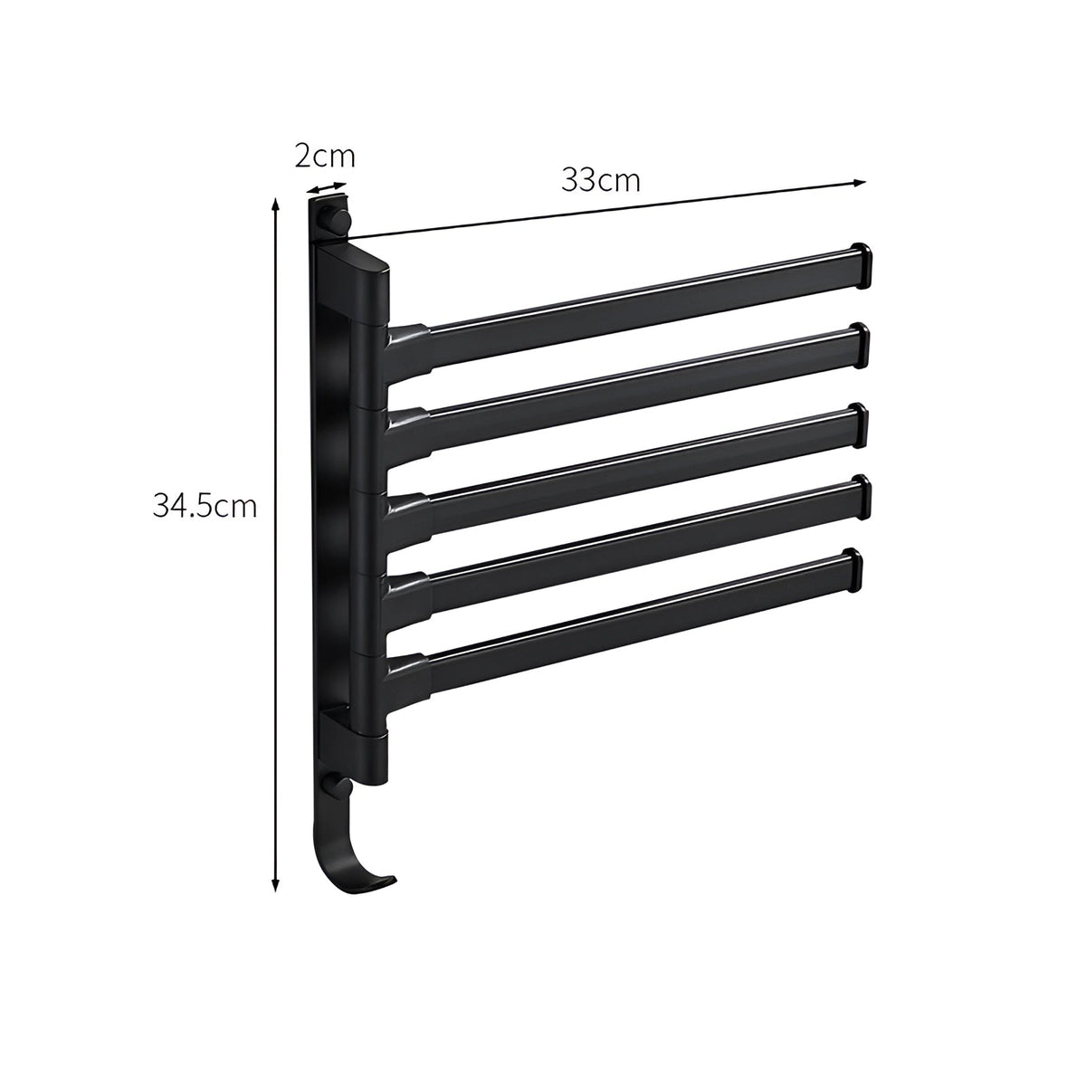 Towel Rack 5 Swivel Arms Wall-Mounted Black Metal