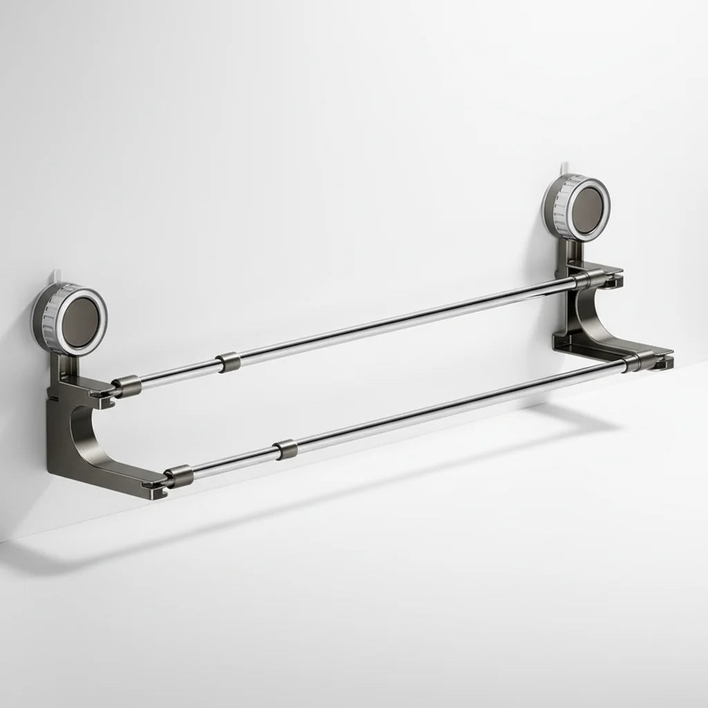 Towel Rack Double Rod Telescopic Suction Mount Stainless Steel