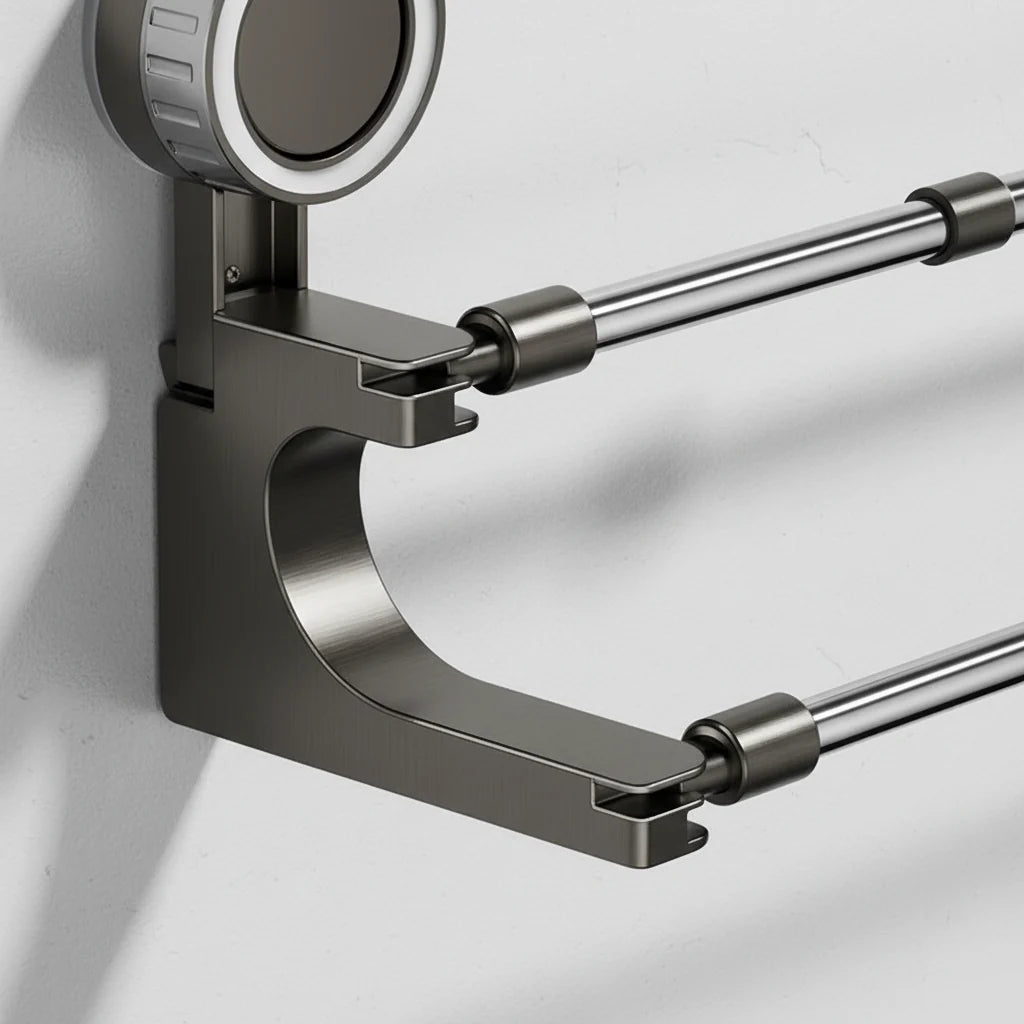 Towel Rack Double Rod Telescopic Suction Mount Stainless Steel