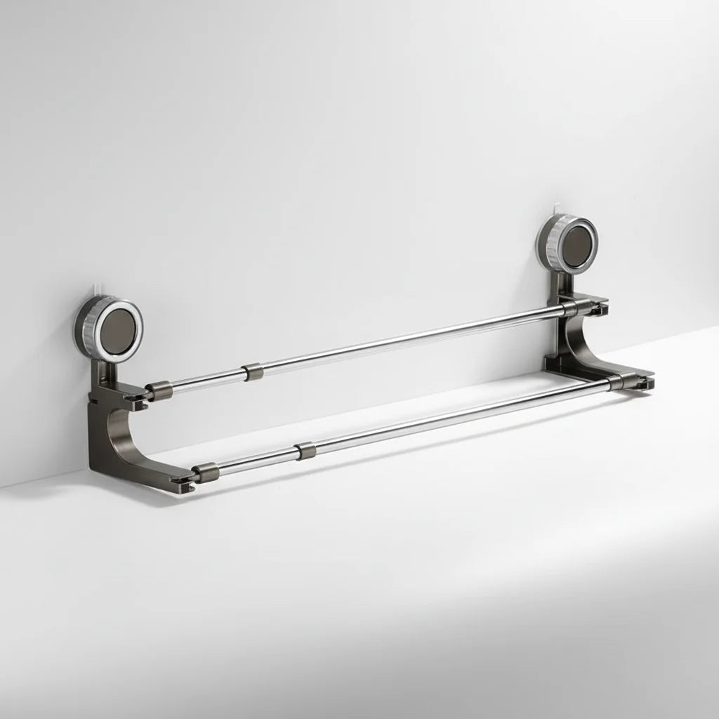 Towel Rack Double Rod Telescopic Suction Mount Stainless Steel