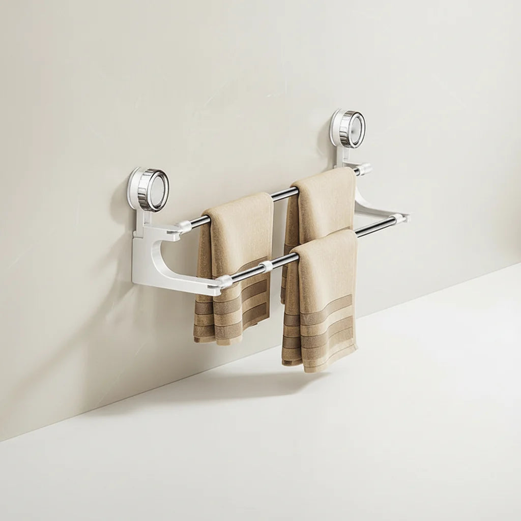 Towel Rack Double Rod Telescopic Suction Mount Stainless Steel