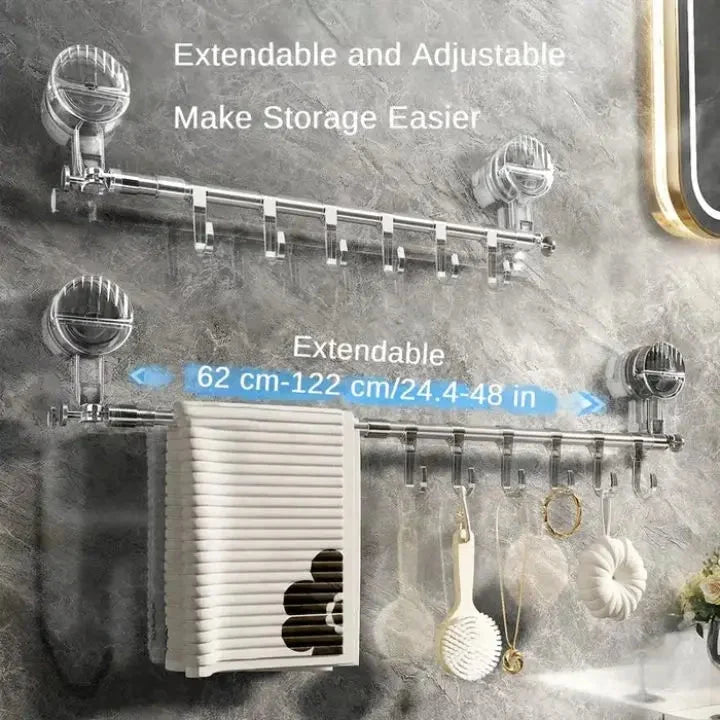 Towel Rack Telescopic Stainless Steel No-Drill Suction Cups