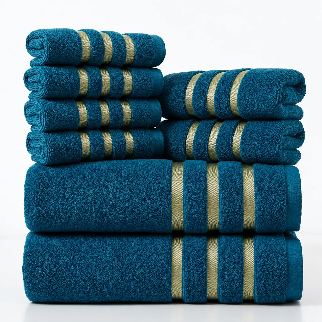 Towel Set 5-Piece Plush Polyester Gold Stripe