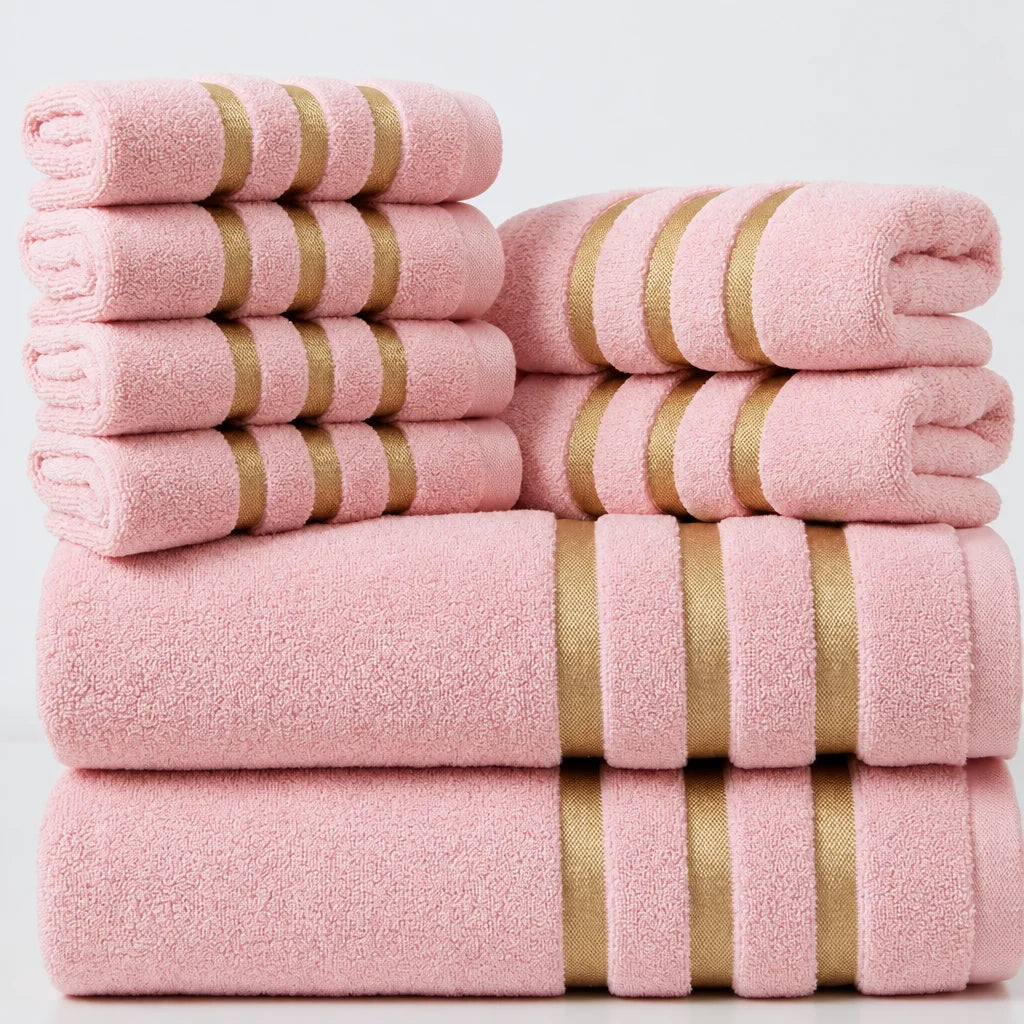 Towel Set 5-Piece Plush Polyester Gold Stripe