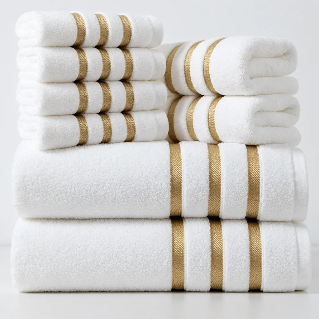 Towel Set 5-Piece Plush Polyester Gold Stripe