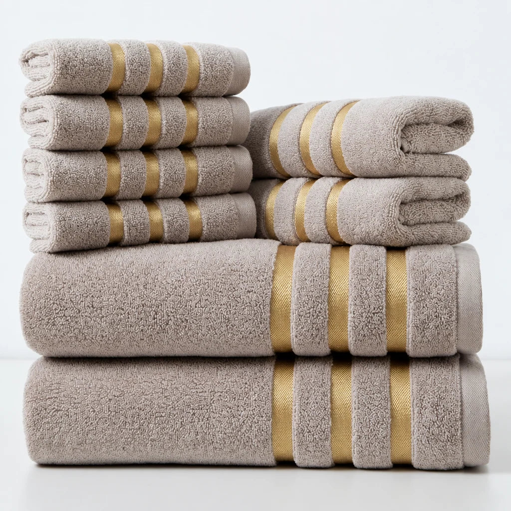 Towel Set 5-Piece Plush Polyester Gold Stripe