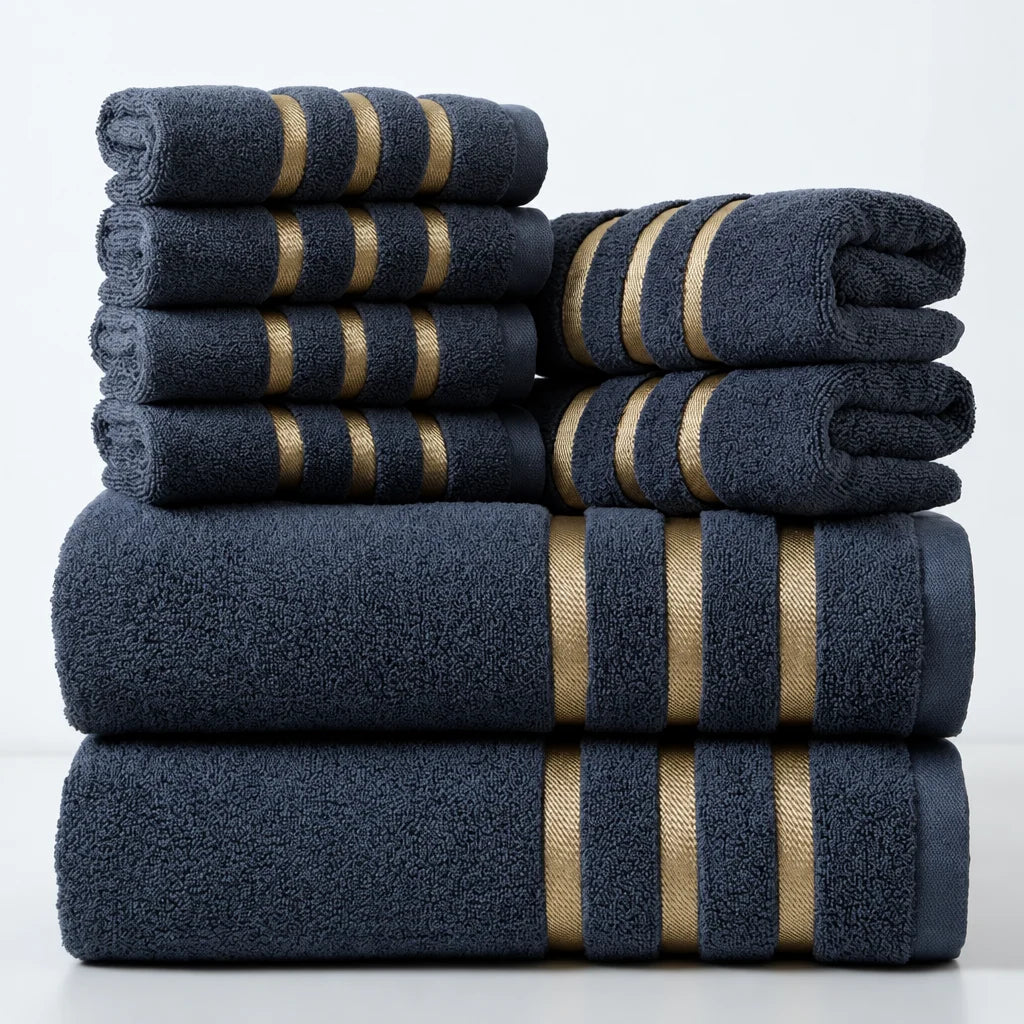 Towel Set 5-Piece Plush Polyester Gold Stripe