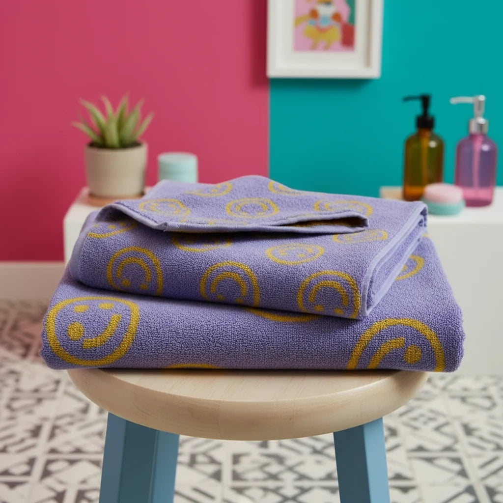 Towel Set Double-Sided Smiley 100% Cotton Face & Bath