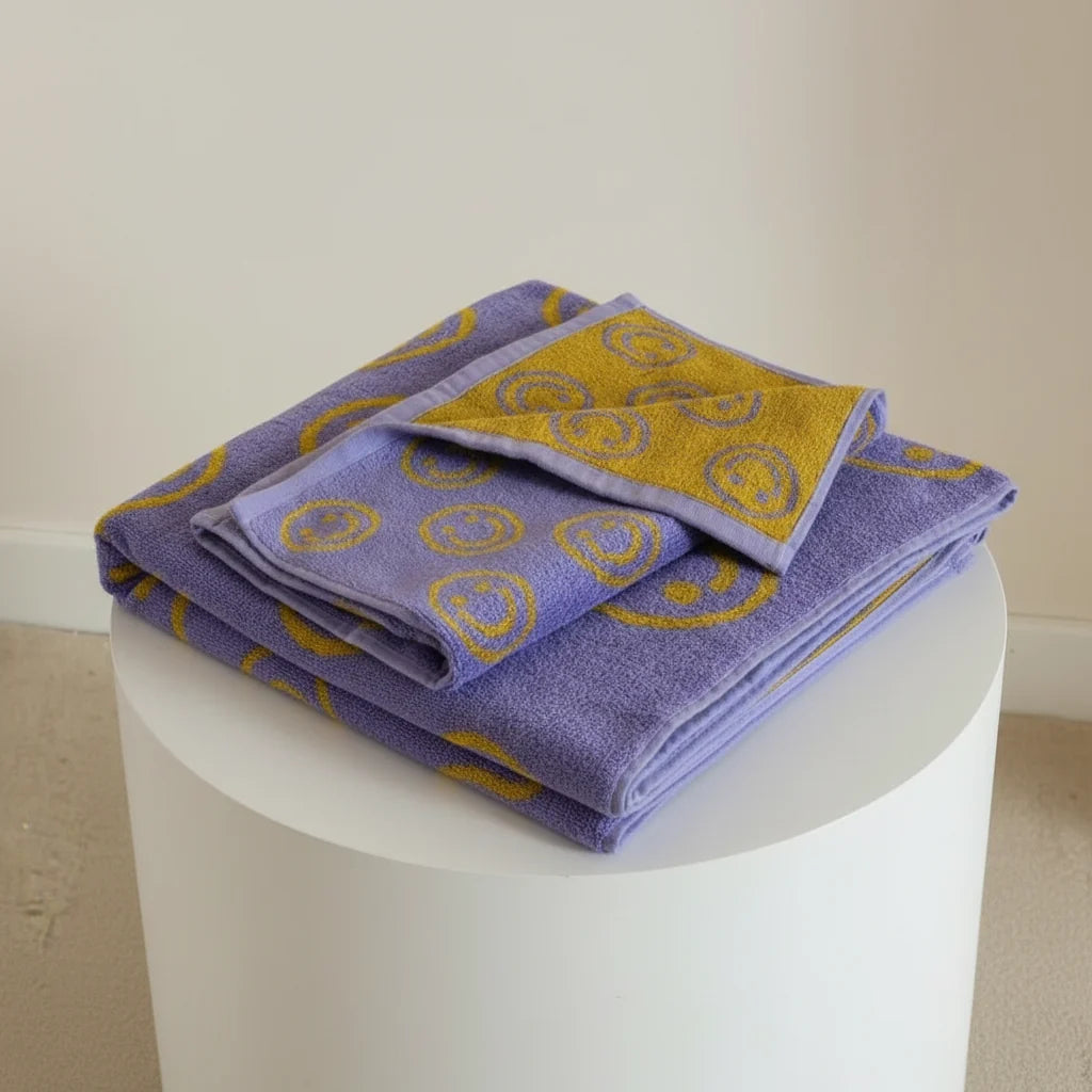Towel Set Double-Sided Smiley 100% Cotton Face & Bath