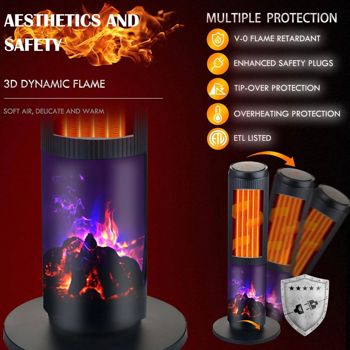 Tower Space Heater PTC Ceramic Oscillating Remote & Timer