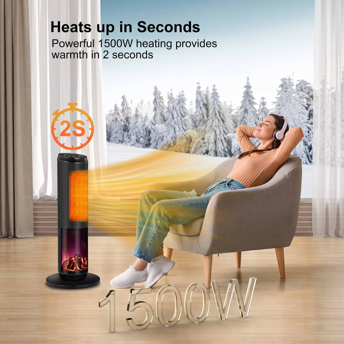Tower Space Heater PTC Ceramic Oscillating Remote & Timer