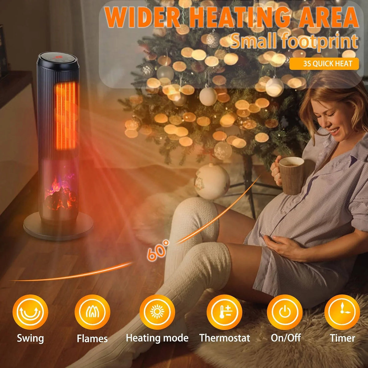 Tower Space Heater PTC Ceramic Oscillating Remote & Timer