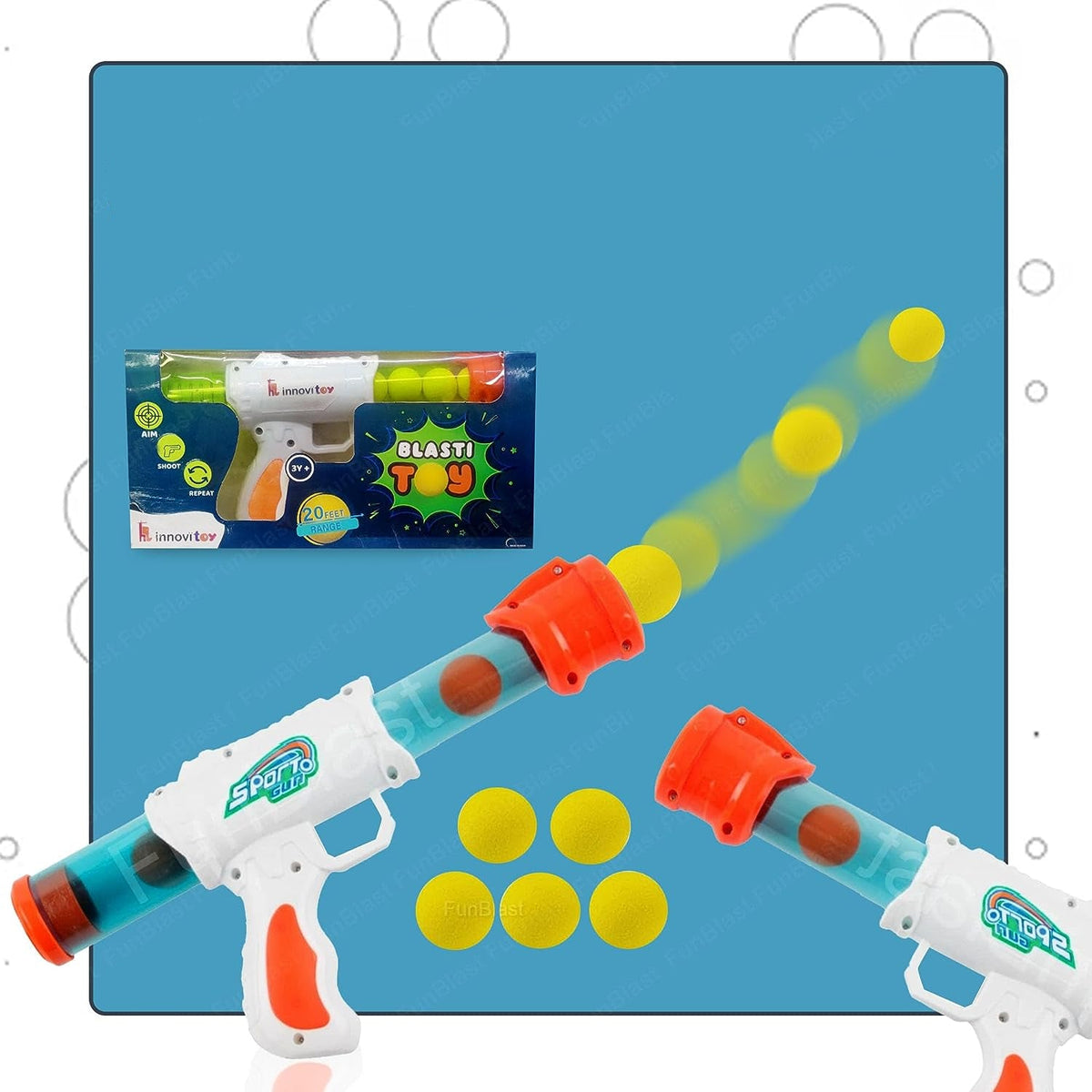 Toy Launcher Air-Powered 5 Soft Foam Balls