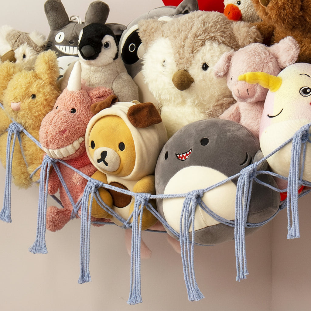 Toy Storage Hammock Handmade Macrame Space-Saving With Hooks