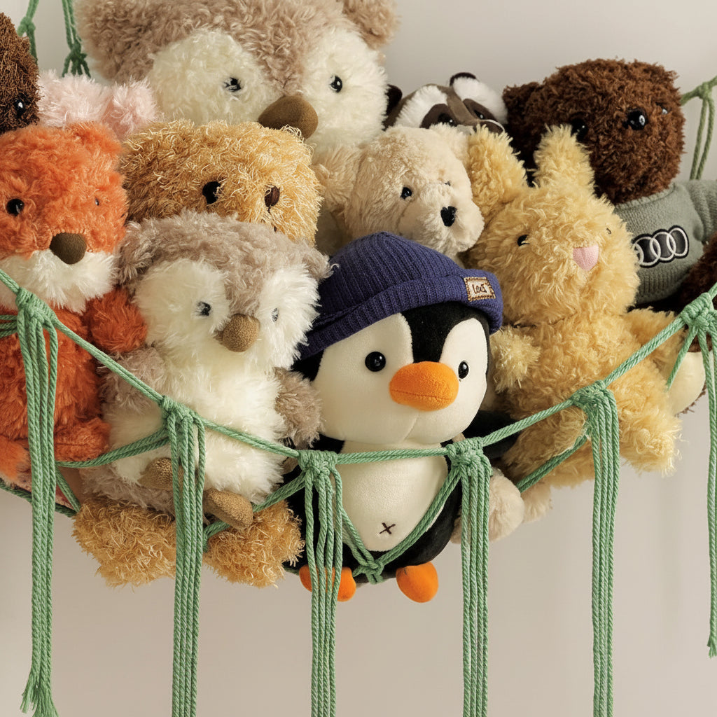 Toy Storage Hammock Handmade Macrame Space-Saving With Hooks