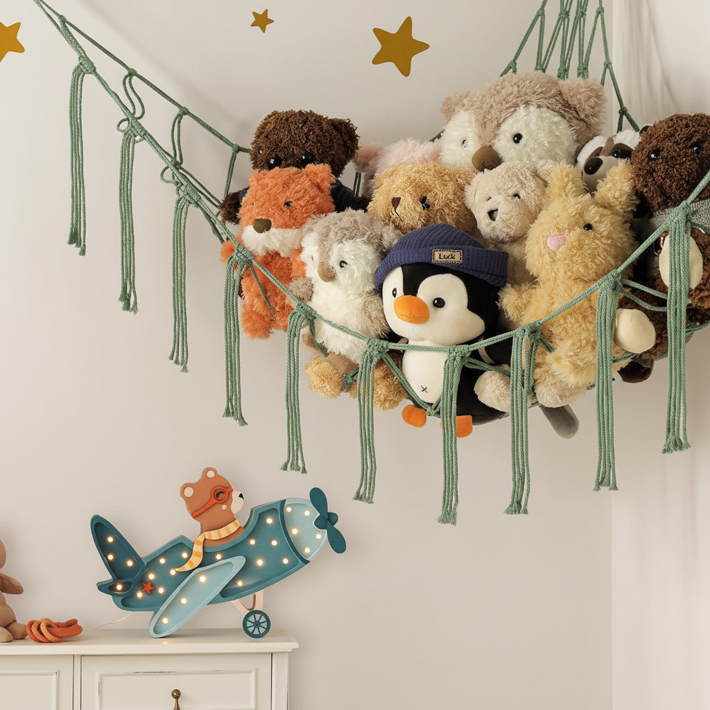 Toy Storage Hammock Handmade Macrame Space-Saving With Hooks