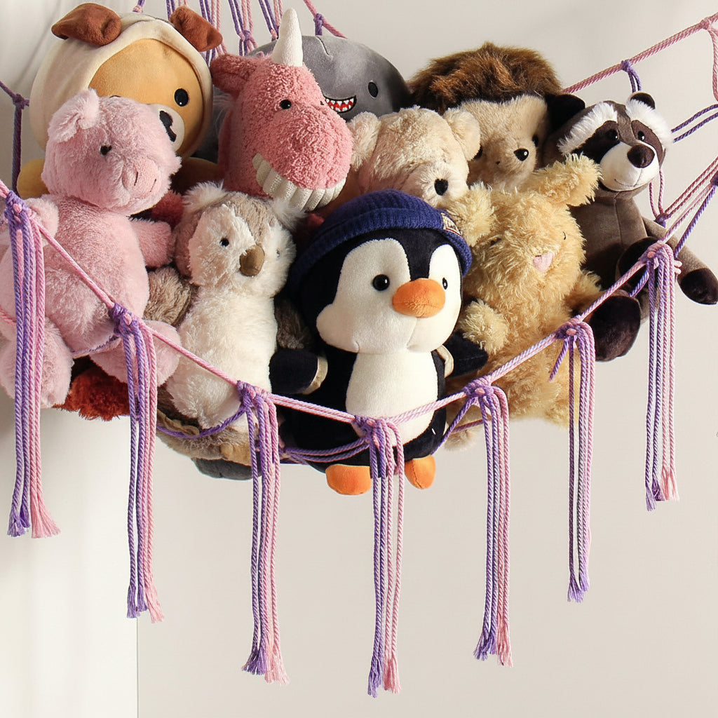Toy Storage Hammock Handmade Macrame Space-Saving With Hooks