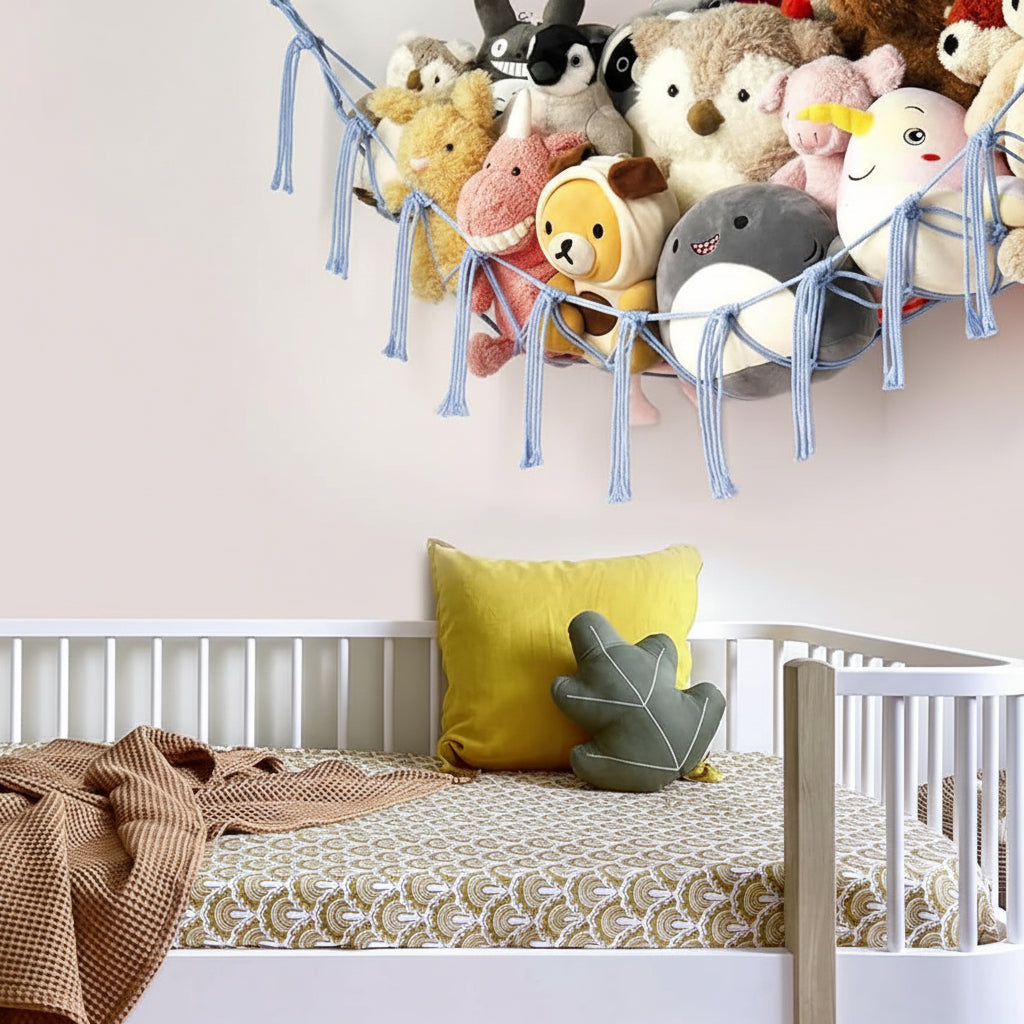Toy Storage Hammock Handmade Macrame Space-Saving With Hooks