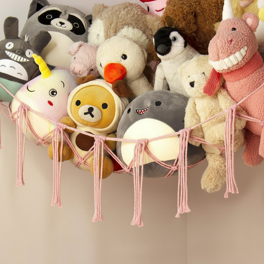 Toy Storage Hammock Handmade Macrame Space-Saving With Hooks