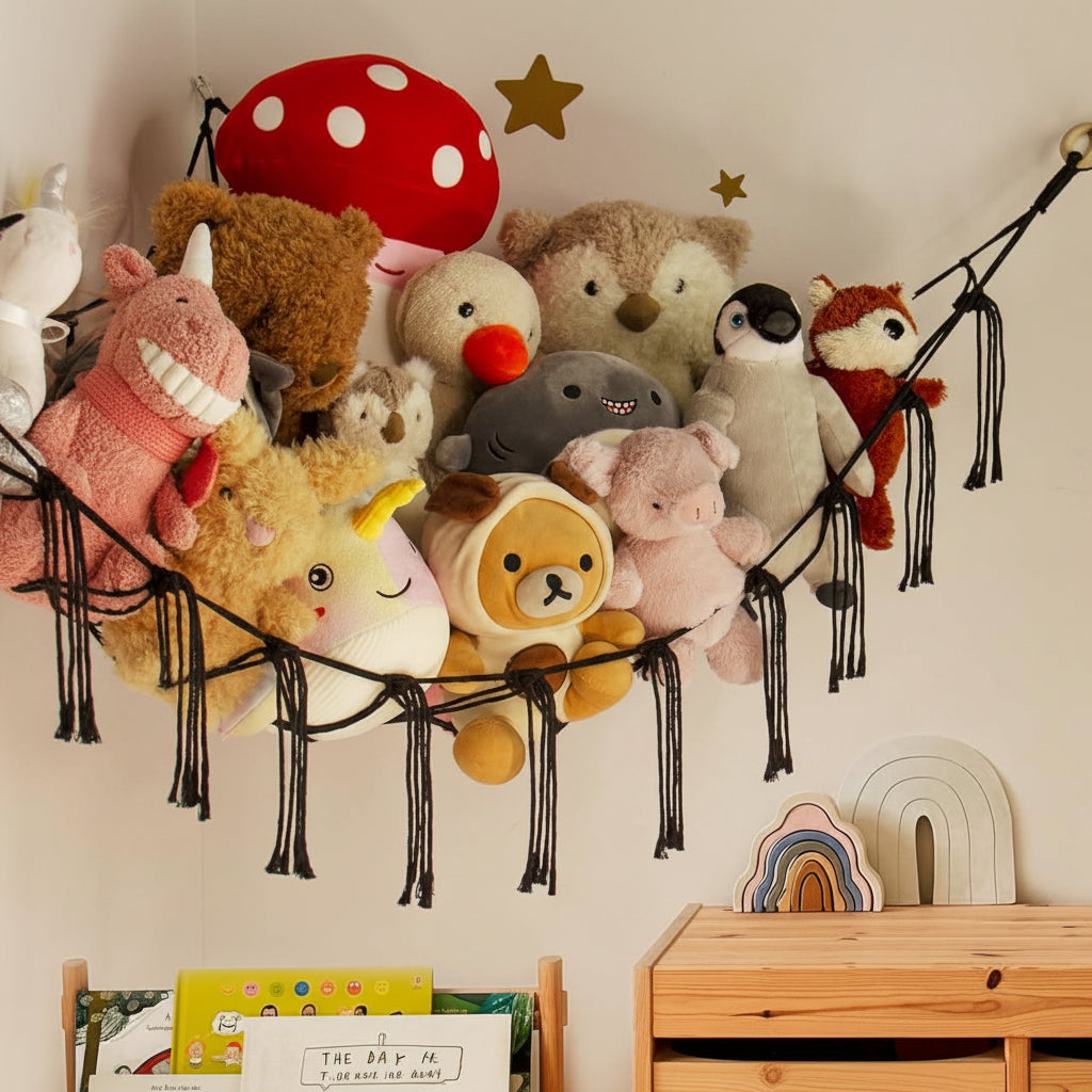 Toy Storage Hammock Handmade Macrame Space-Saving With Hooks