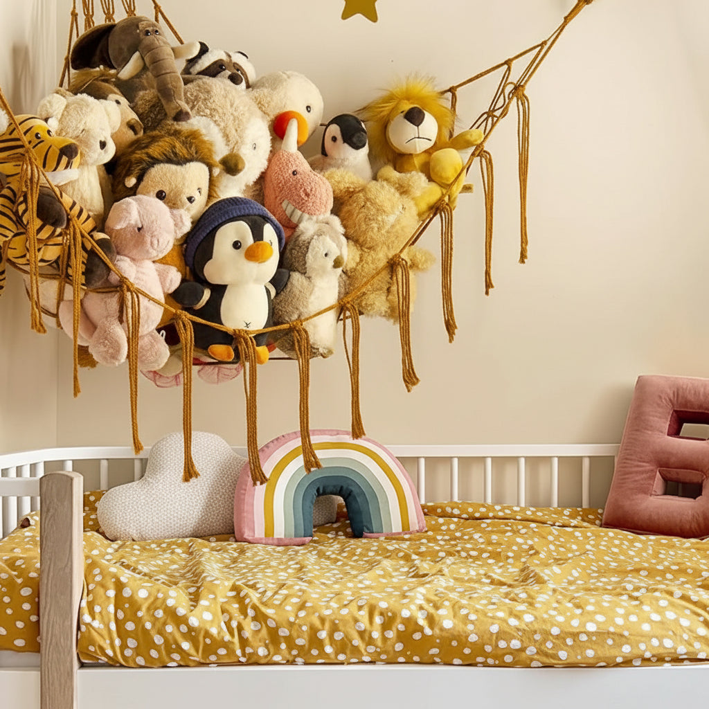 Toy Storage Hammock Handmade Macrame Space-Saving With Hooks