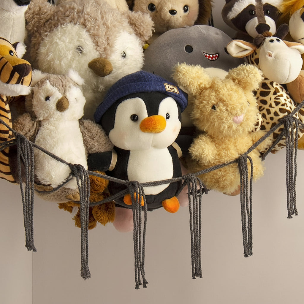 Toy Storage Hammock Handmade Macrame Space-Saving With Hooks