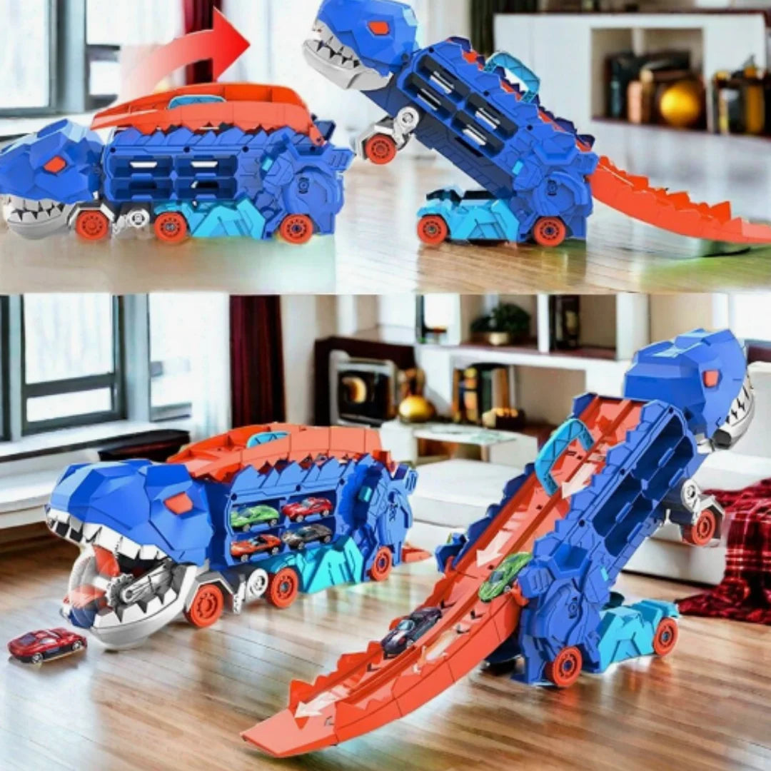 Toy Truck 3-in-1 Dinosaur Fold-Out Racetrack With Mini Cars
