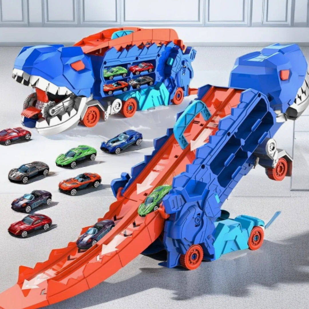 Toy Truck 3-in-1 Dinosaur Fold-Out Racetrack With Mini Cars