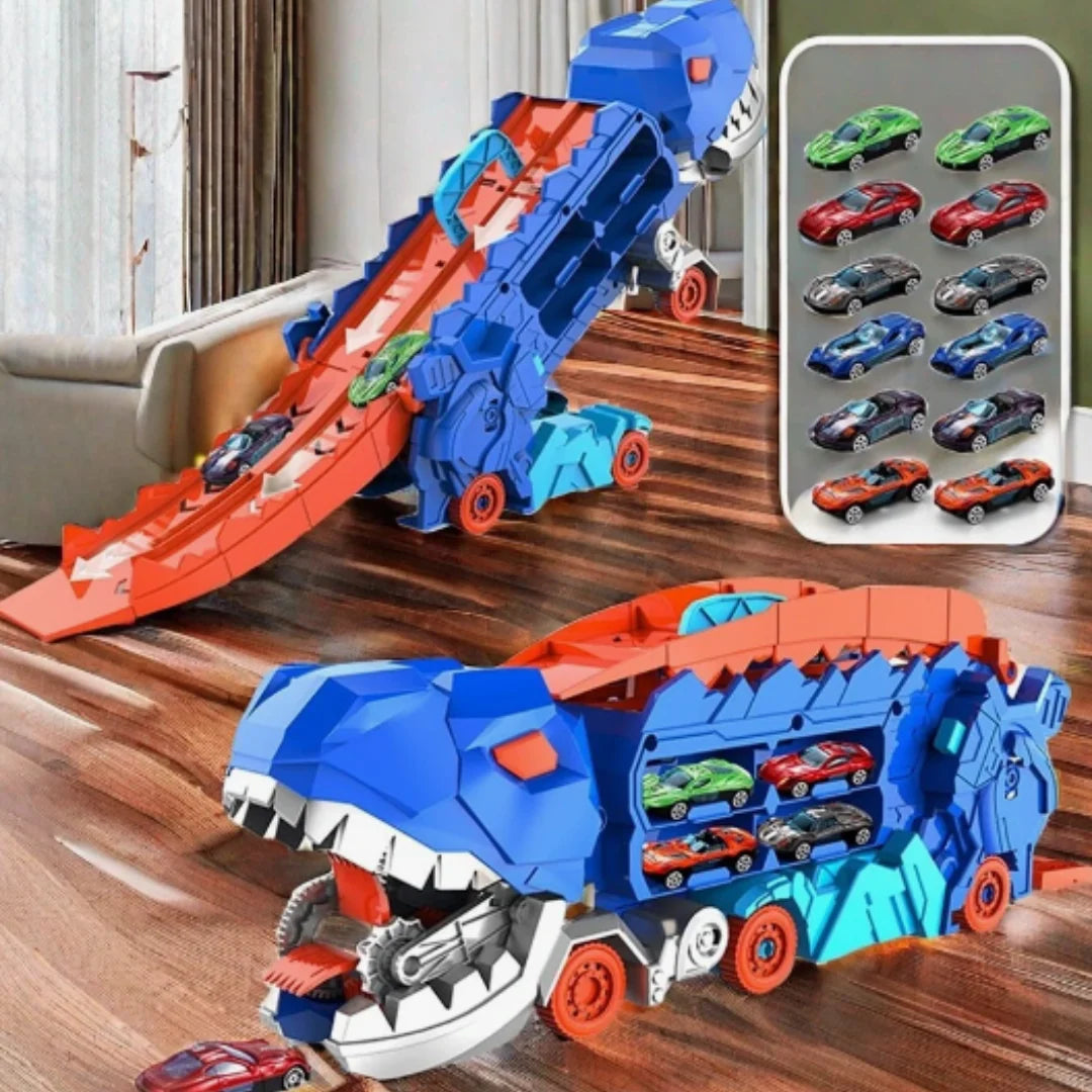 Toy Truck 3-in-1 Dinosaur Fold-Out Racetrack With Mini Cars