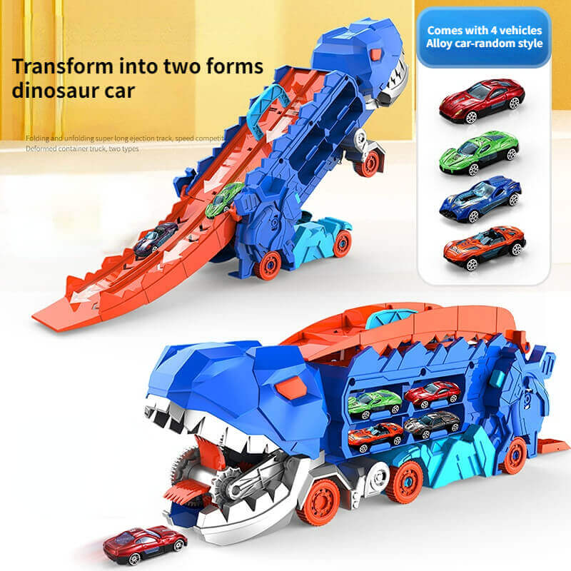 Toy Truck 3-in-1 Dinosaur Fold-Out Racetrack With Mini Cars