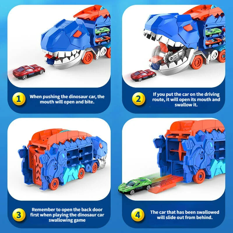 Toy Truck 3-in-1 Dinosaur Fold-Out Racetrack With Mini Cars