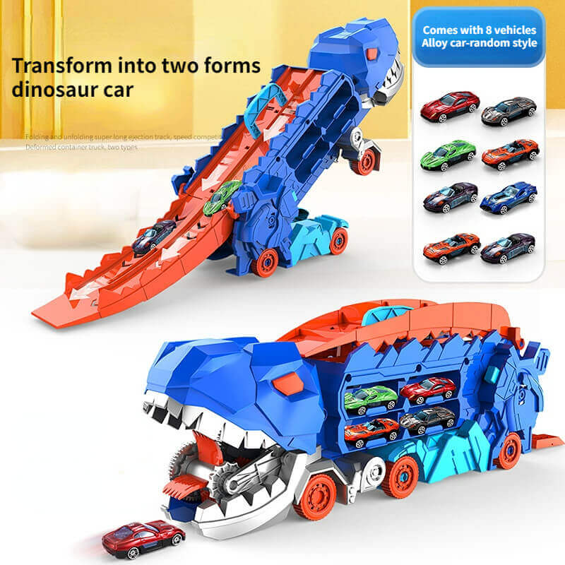 Toy Truck 3-in-1 Dinosaur Fold-Out Racetrack With Mini Cars