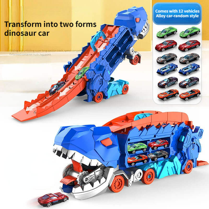 Toy Truck 3-in-1 Dinosaur Fold-Out Racetrack With Mini Cars