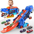 Toy Truck Playset Holds 18 Cars Dual-Lane Track